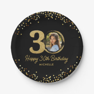 Assiettes En Carton 30e anniversaire Photo Chic Black Gold Parties sci