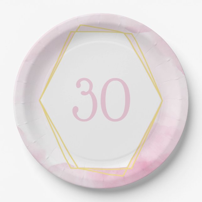 Assiettes En Carton 30e anniversaire rose & or (Devant)