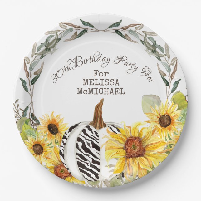 Assiettes En Carton 30e anniversaire Rustic Zebra Citrouille et tourne (Devant)