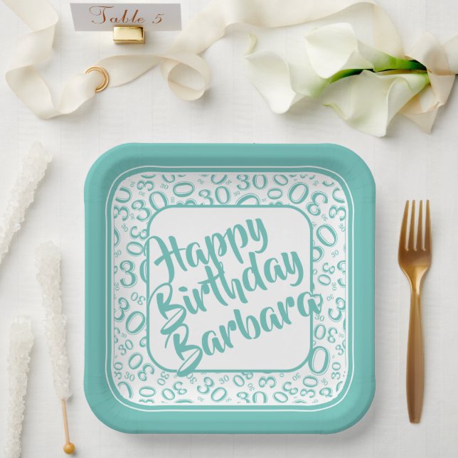 Assiettes En Carton 30th Birthday Party Numéro Motif Turquoise/blanc (Mariage)