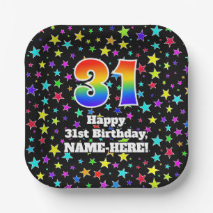 Assiettes En Carton 31e anniversaire : Fun Stars Motif et Rainbow "31"