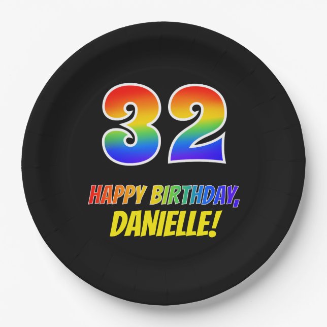 Assiettes En Carton 32e anniversaire : Bold, amusant, simple, arc-en-c (Devant)