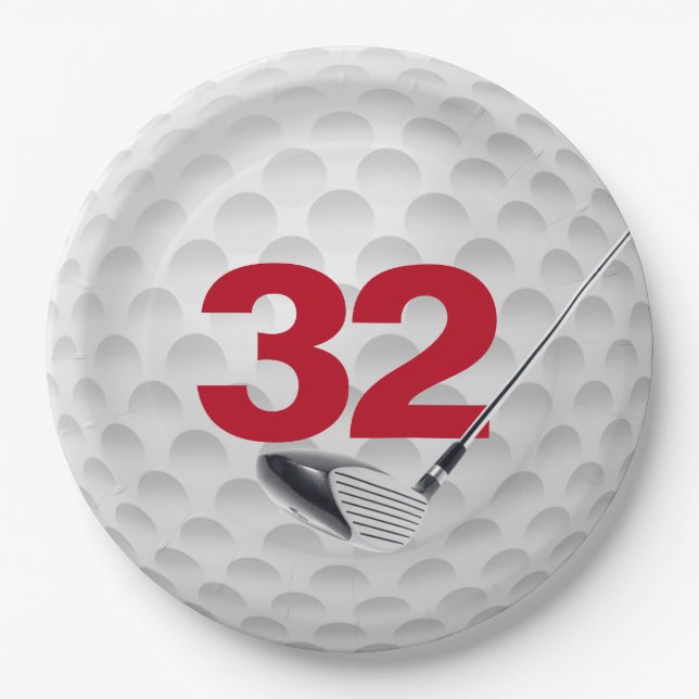 Assiettes En Carton 32e anniversaire Golf Ball Design (Devant)