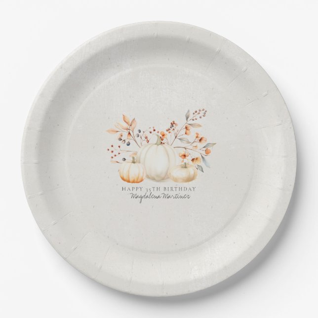 Assiettes En Carton 35e anniversaire blanc Citrouille automne Leaves p (Devant)