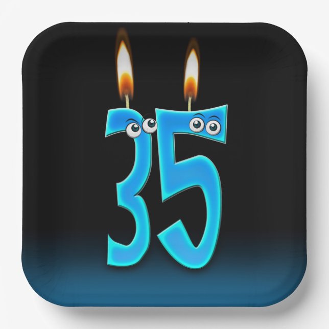 Assiettes En Carton 35e anniversaire bougies avec boules d'yeux (Recto)