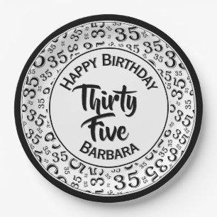 Assiettes En Carton 35e anniversaire Numéro de fête Motif noir/blanc