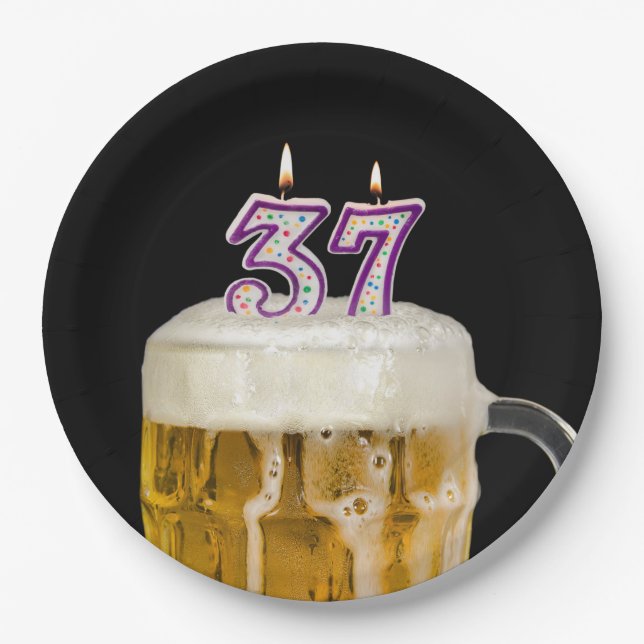 Assiettes En Carton 37e anniversaire Bière sur plaque de papier noir (Devant)