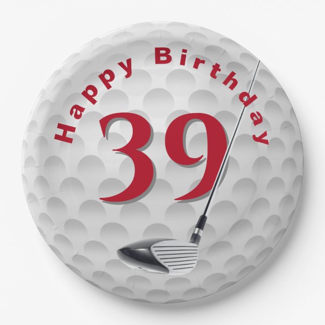 Assiettes En Carton 39e anniversaire Golf Ball Design Plaque en papier (Devant)