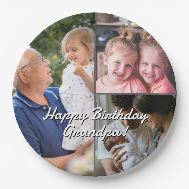 Assiettes En Carton 3-Photo Custom Party Plates Personalized Text (Devant)