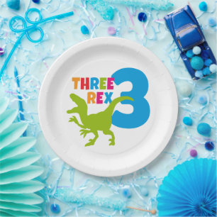 Assiettes En Carton 3 Rex Dinosaur Thème Troisième anniversaire Photo