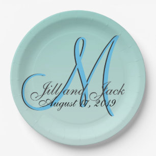 Assiettes En Carton 3d Monogram Green Mint Aqua Blue