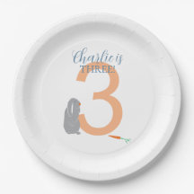 3e anniversaire personnalisé Plaques de lapin gris