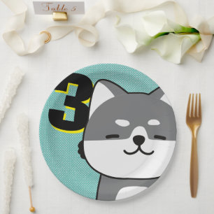 Assiettes En Carton 3ème anniversaire de fête Cute Shiba Inu Chippy Ch