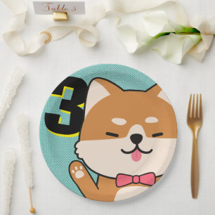Assiettes En Carton 3ème anniversaire de fête Cute Shiba Inu Puppy Aik