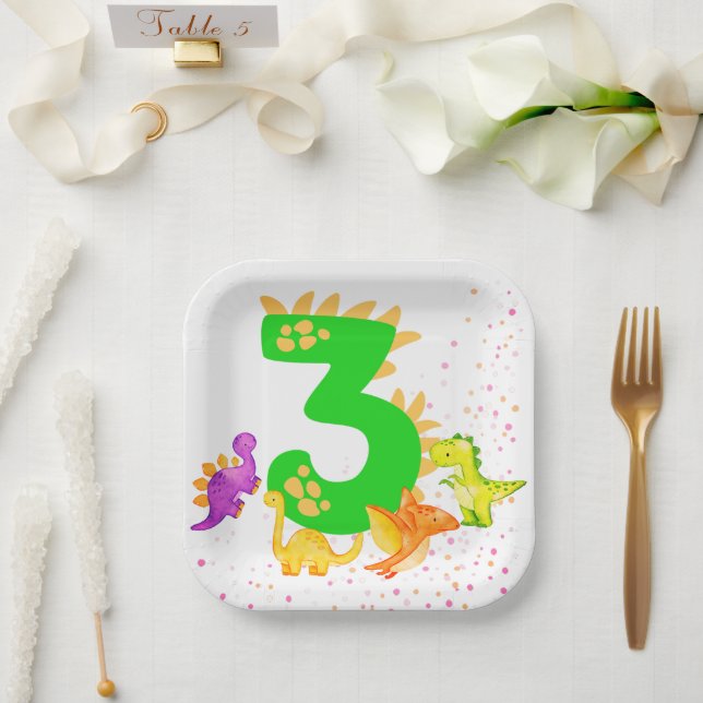 Assiettes En Carton 3rd Birthday. Dinosaur Design. My Third Birthday.  (Mariage)