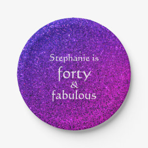 Assiettes En Carton 40 Et Fabulous Anniversaire Pink Purple Glittery 2