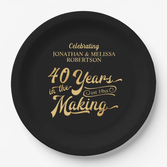 Assiettes En Carton 40e anniversaire 40 ans dans la rétro (Devant)