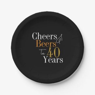 Assiettes En Carton 40e anniversaire Black Gold Cheers and Beers Party