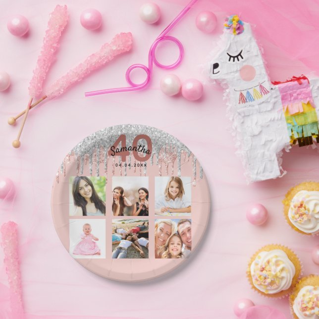 Assiettes En Carton 40e anniversaire blush rose or parties scintillant (Fête)