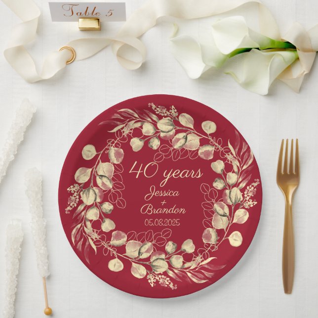 Assiettes En Carton 40e anniversaire du Mariage de rubis rouge Eucalyp (Mariage)