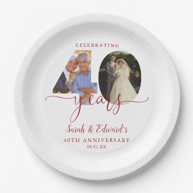 Assiettes En Carton 40e anniversaire du Mariage Ruby 2 Photo (Devant)