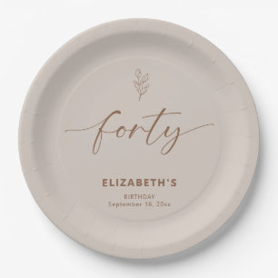 Assiettes En Carton 40e anniversaire Elégant minimal Boho