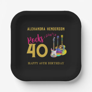 Assiettes En Carton 40e anniversaire Nom de la fête Guitares Musique R