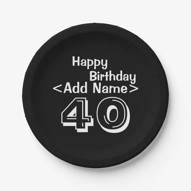 Assiettes En Carton 40e anniversaire Plaque de papier noir personnalis (Devant)