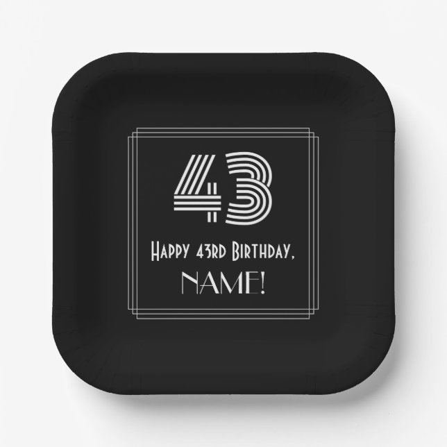 Assiettes En Carton 43e anniversaire — Art Déco Inspiré Look "43" + No (Recto)