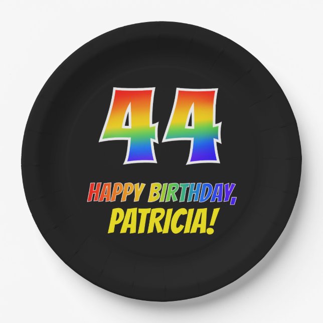 Assiettes En Carton 44e anniversaire : Bold, amusant, simple, arc-en-c (Devant)