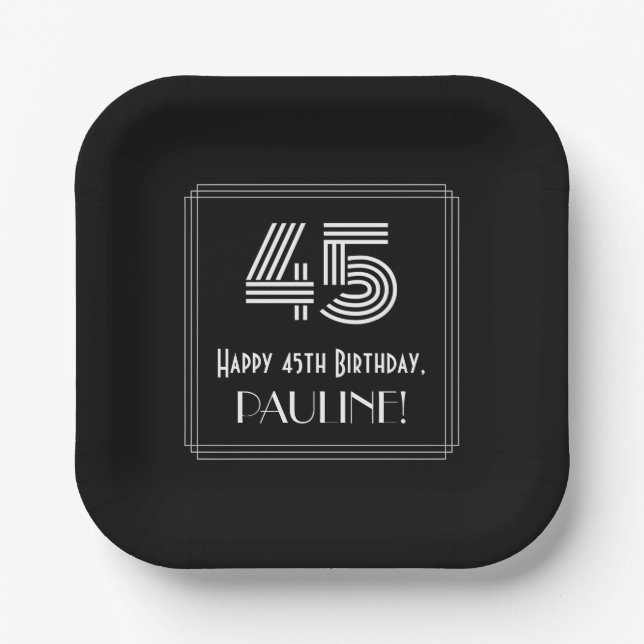 Assiettes En Carton 45e anniversaire — Art Déco Inspiré Look "45" + No (Recto)