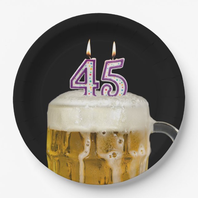 Assiettes En Carton 45e anniversaire Bière sur plaque de papier noir (Devant)