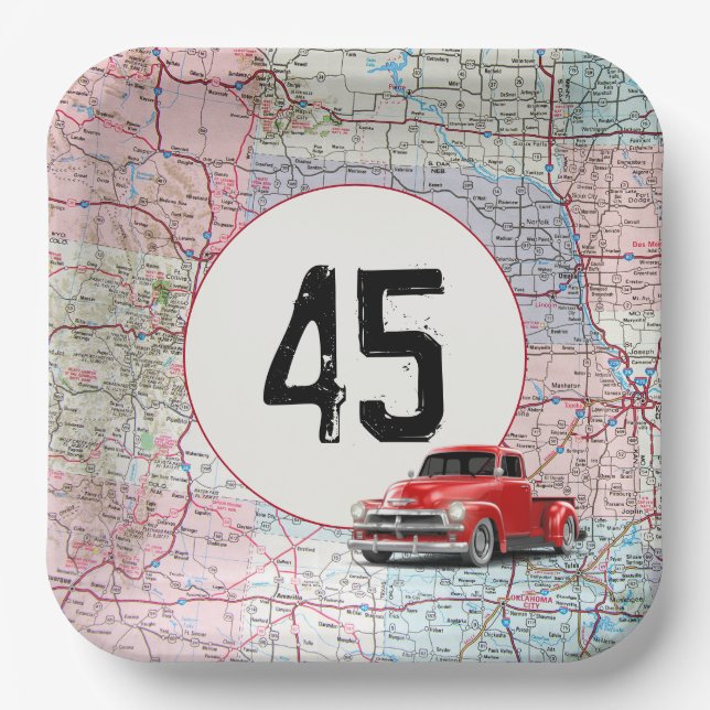 Assiettes En Carton 45e anniversaire Camion rouge Retro sur la carte r (Recto)
