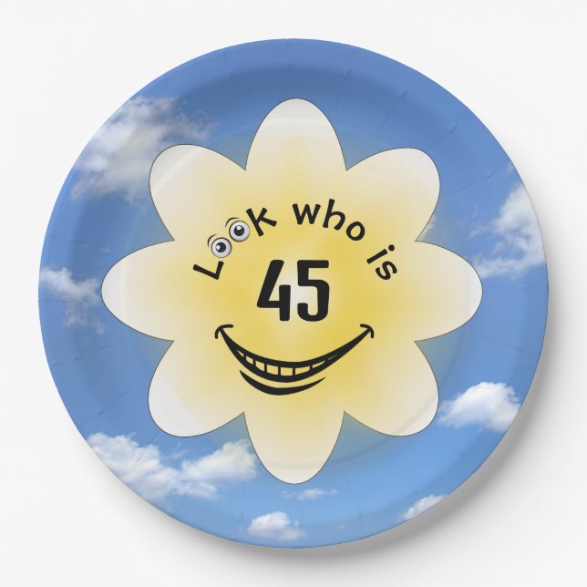 Assiettes En Carton 45e anniversaire soleil et nuages d'été (Devant)