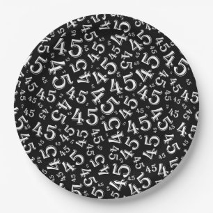 Assiettes En Carton 45e Motif de nombre aléatoire noir/blanc