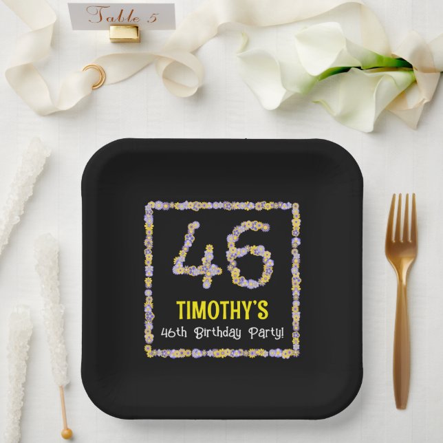 Assiettes En Carton 46e anniversaire : Floral Flowers Numéro, Nom pers (Mariage)