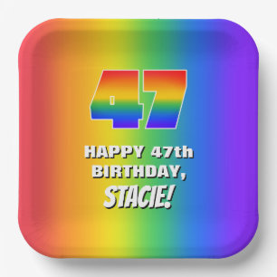 Assiettes En Carton 47e anniversaire : Coloré, amusant Motif arc-en-c