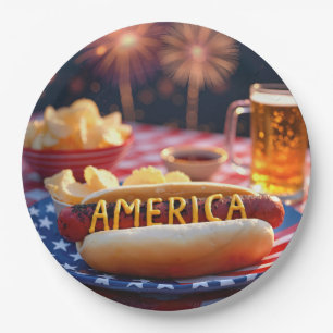 Assiettes En Carton 4 juillet American Hot Dog and Beer