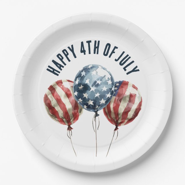 Assiettes En Carton 4 juillet Ballons du parti patriotique (Devant)