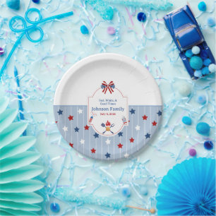 Assiettes En Carton 4 juillet BBQ Rouge Blanc Bleu Rayures Patriotique