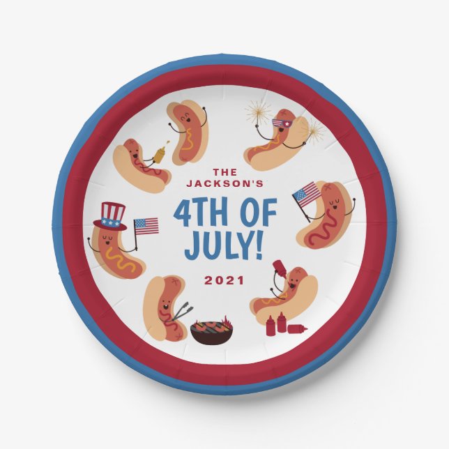 Assiettes En Carton 4 juillet de chien chaud patriotique mignon (Devant)