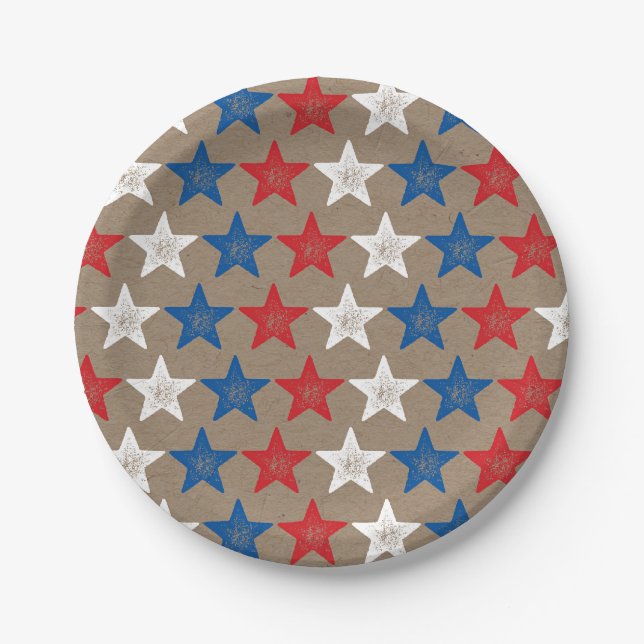 Assiettes En Carton 4 juillet Grunge Stars Kraft Plaques papier (Devant)