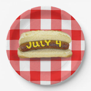 Assiettes En Carton 4 juillet hot Dog sur Buffalo Plaid