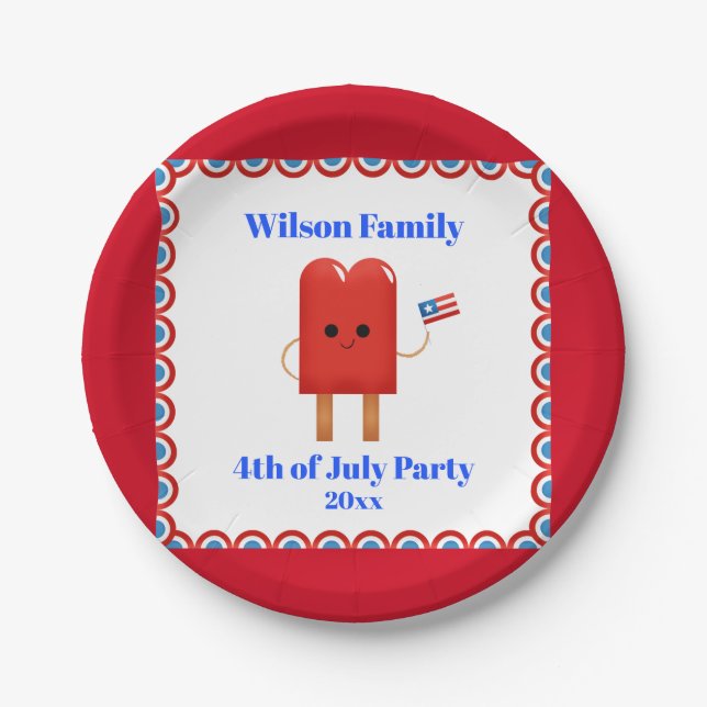 Assiettes En Carton 4 juillet Parti Cute Patriotic Popsicle (Devant)