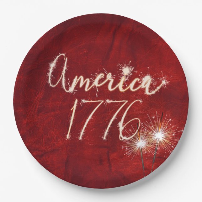 Assiettes En Carton 4 juillet Party Sparkler Rouge cuir (Devant)