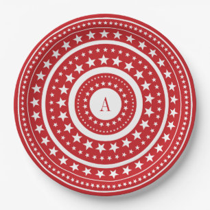Assiettes En Carton 4 juillet Plaques en papier Monogramme Red Stars