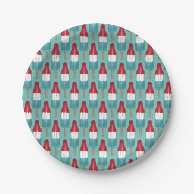 Assiettes En Carton 4 juillet Rocket Pop Patriotique Popsicle Rouge Bl (Devant)