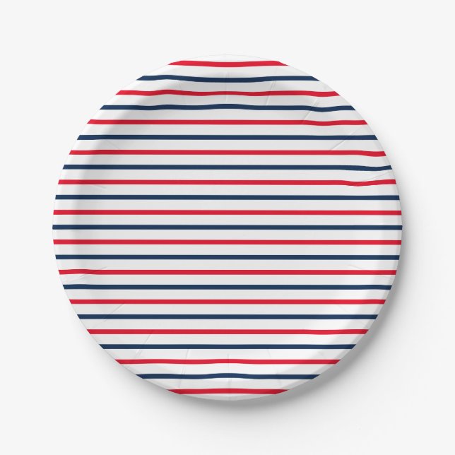 Assiettes En Carton 4 juillet rouge blanc rayures patriotique (Devant)