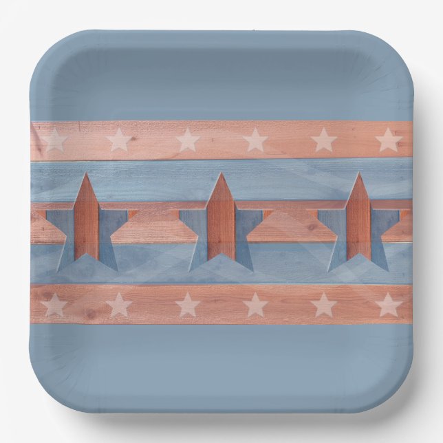 Assiettes En Carton 4 juillet rouge et bleu avec étoiles (Recto)