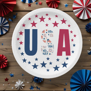 Assiettes En Carton 4 juillet USA Plaque papier avec étoiles
